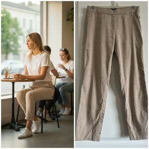 Vince Sz 0 Easy Pull On Beige Pants Trousers Crop Ankle Tapered Linen Blend